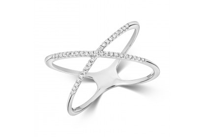 9ct White Gold Diamond X Ring