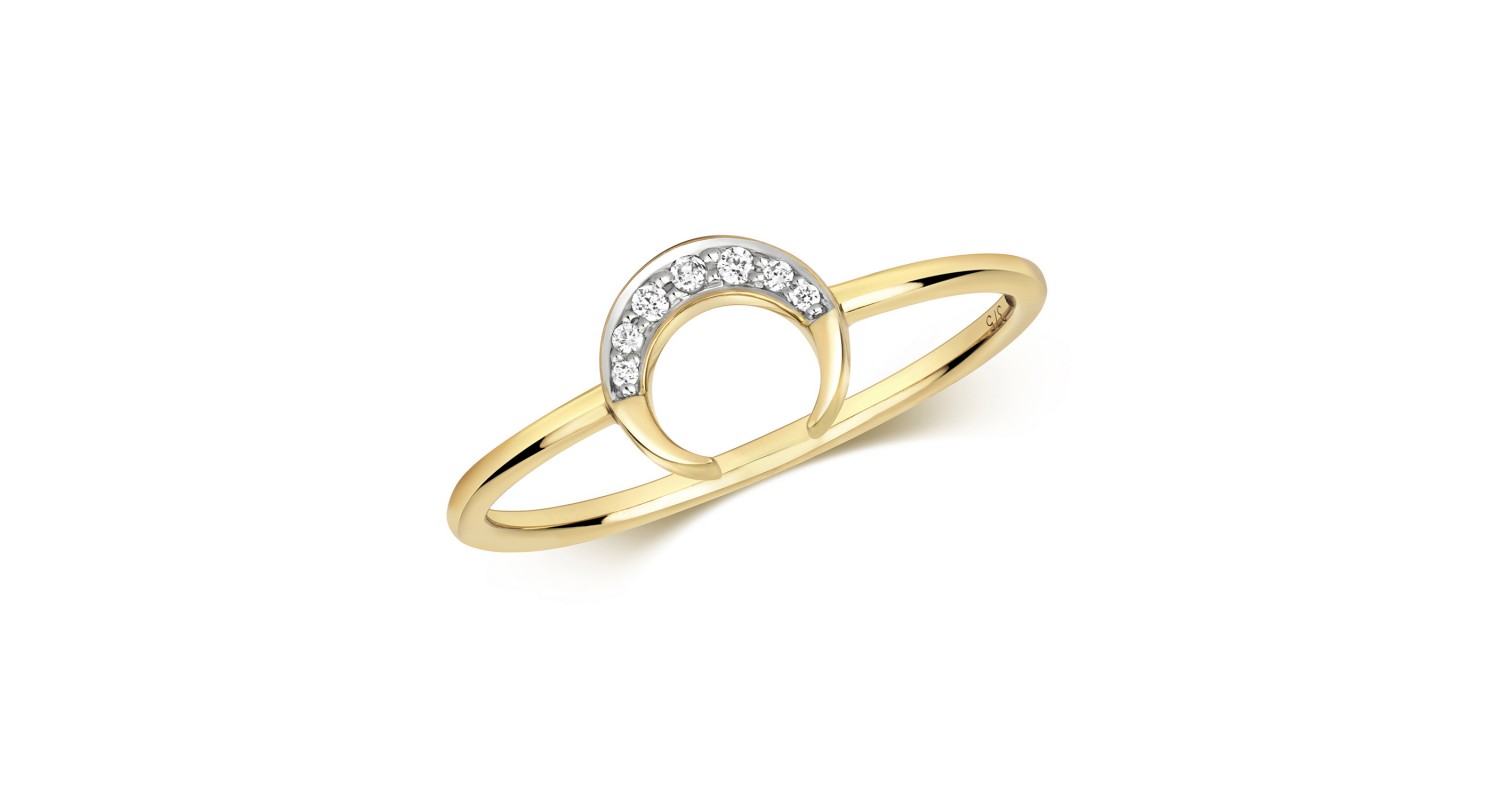 9ct Yellow Gold Diamond Crescent Moon Ring