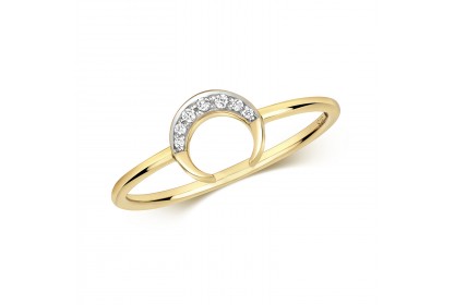 9ct Yellow Gold Diamond Crescent Moon Ring