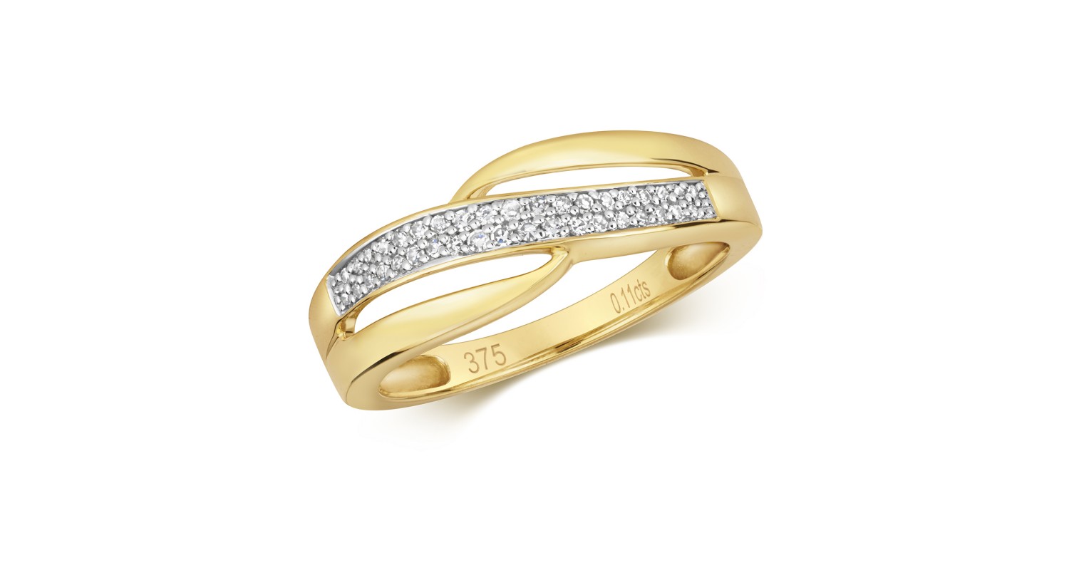 9ct Yellow Gold Diamond Crossover Ring