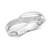 9ct White Gold Diamond Crossover Ring