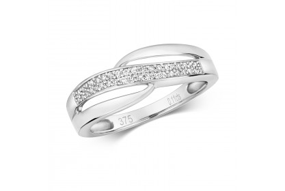 9ct White Gold Diamond Crossover Ring