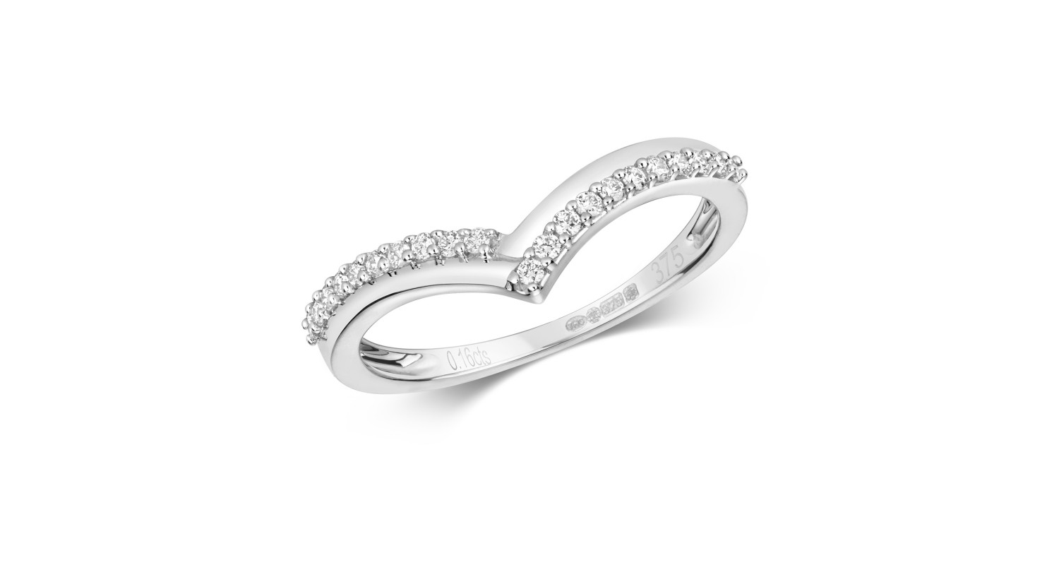 9ct White Gold Diamond Wishbone Ring