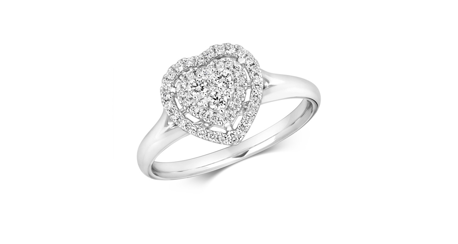 18ct White Gold Diamond Halo Heart Ring