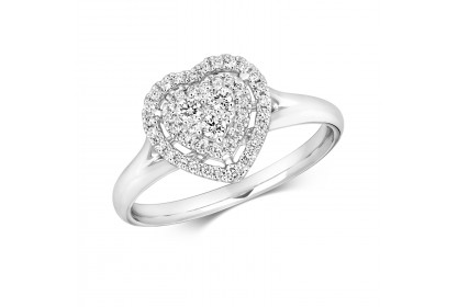 18ct White Gold Diamond Halo Heart Ring