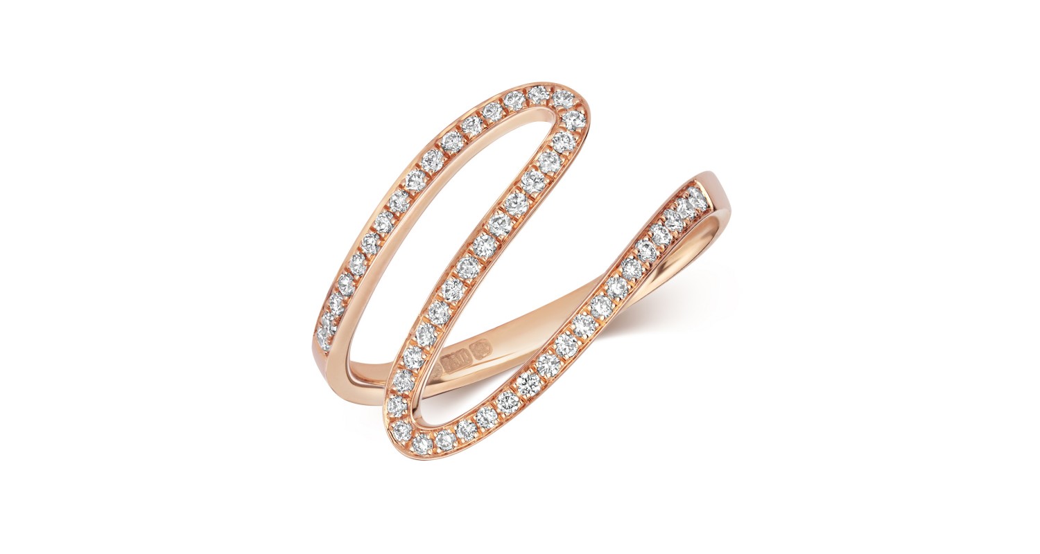 18ct Rose Gold Diamond Wave Ring