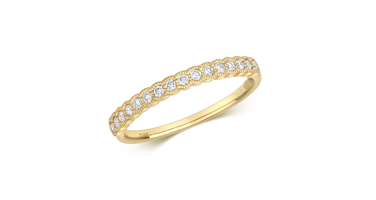 18ct Yellow Gold Diamond Millgrain Edge Ring