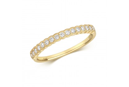 18ct Yellow Gold Diamond Millgrain Edge Ring