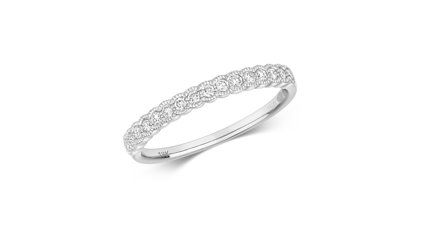 18ct White Gold Diamond Millgrain Edge Ring