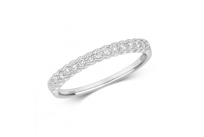 18ct White Gold Diamond Millgrain Edge Ring