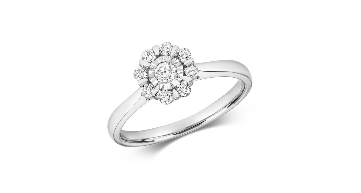 9ct White Gold Diamond Illusion Ring