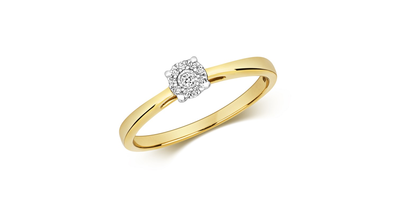 9ct Yellow Gold Diamond Illusion Ring