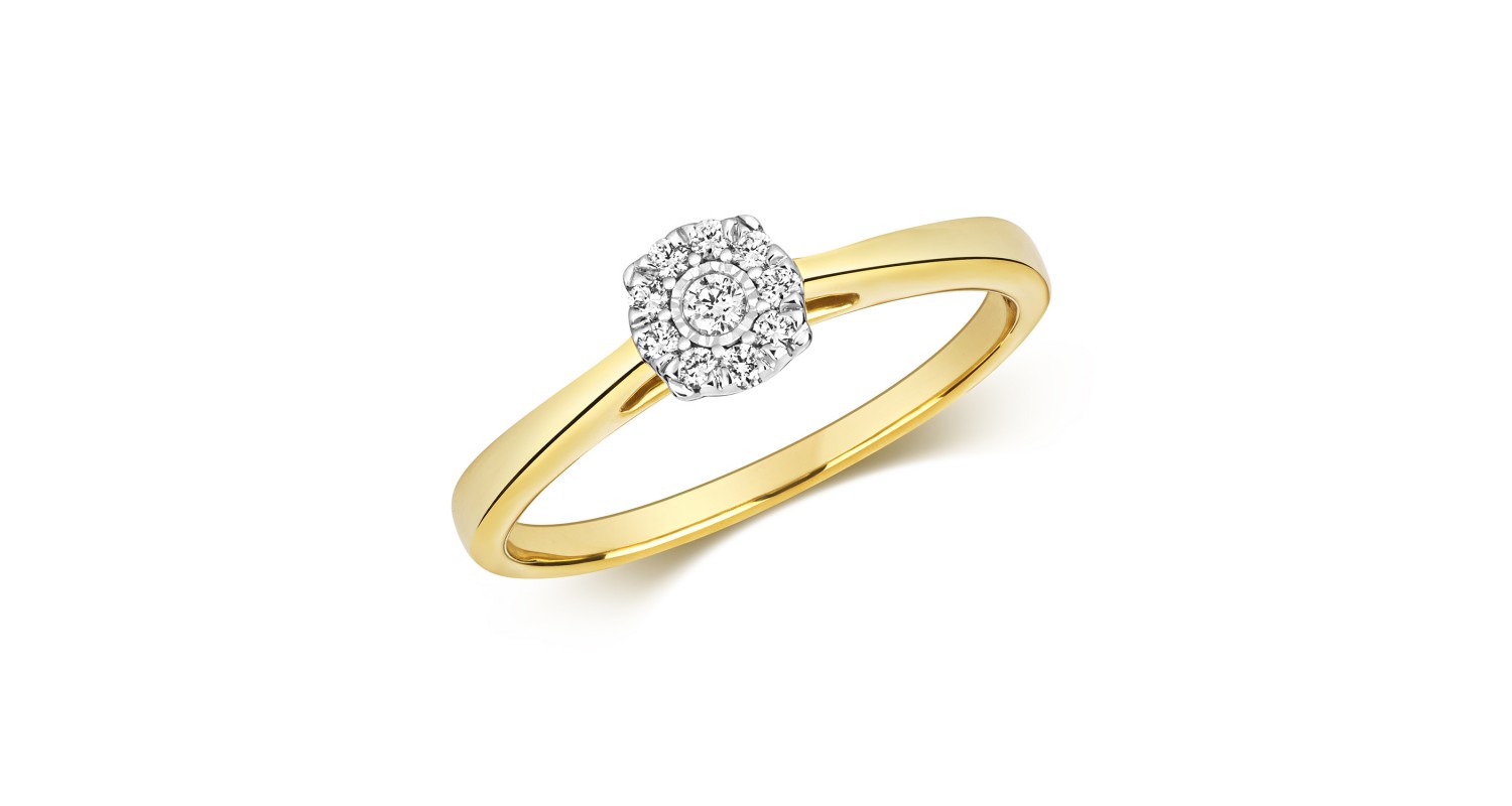  9ct Yellow Gold Diamond Illusion Ring