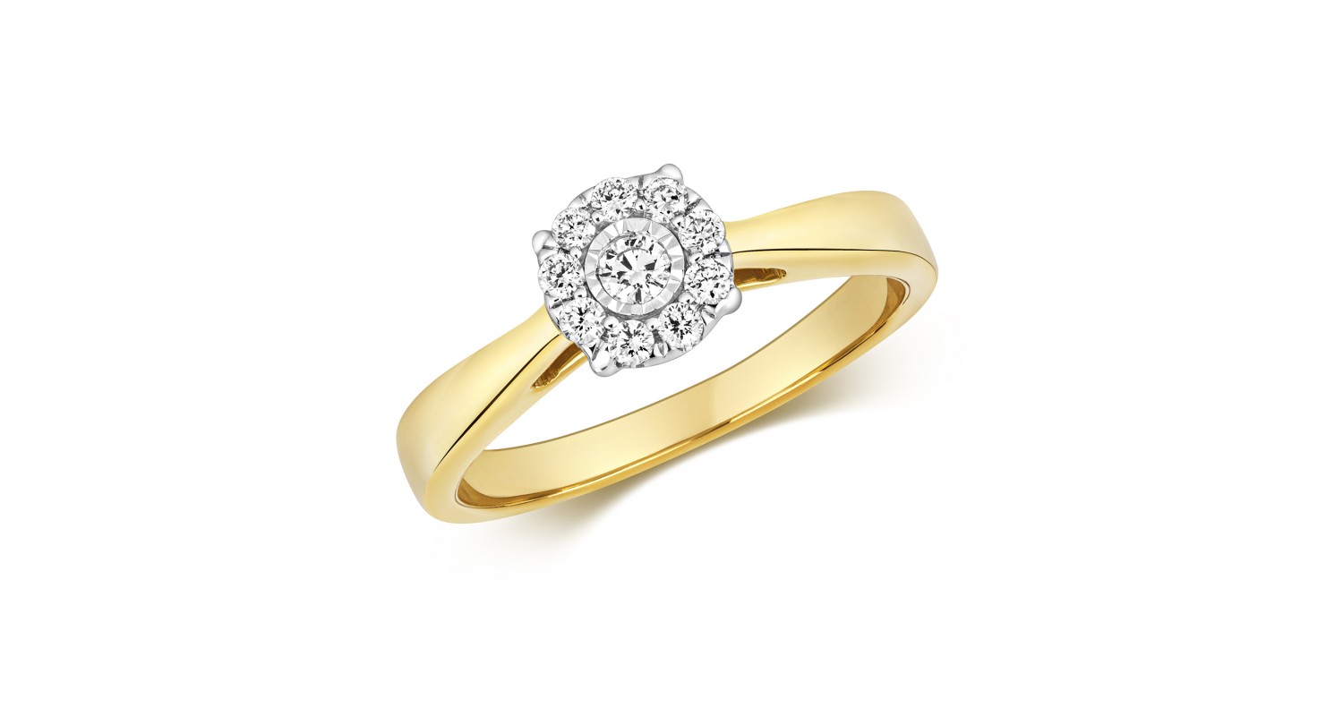 9ct Yellow Gold Diamond Illusion Ring