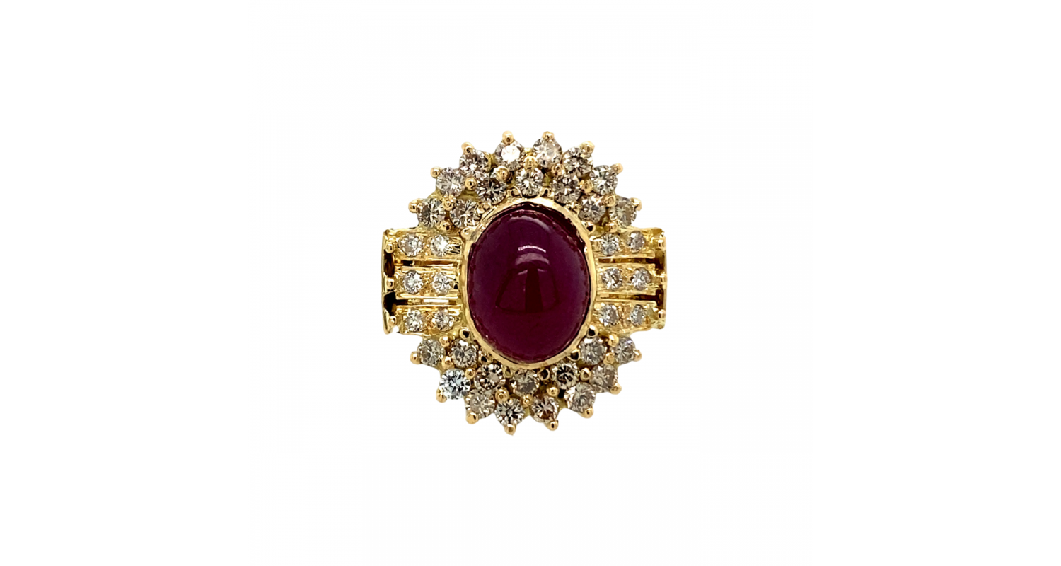 18ct Yellow Gold Ruby & Diamond Cluster Ring