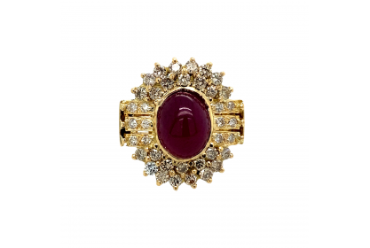 18ct Yellow Gold Ruby & Diamond Cluster Ring