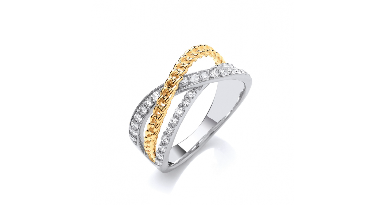 9ct White & Yellow Gold Crossover Diamond Ring