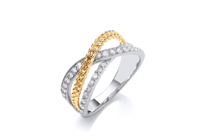 9ct White & Yellow Gold Crossover Diamond Ring