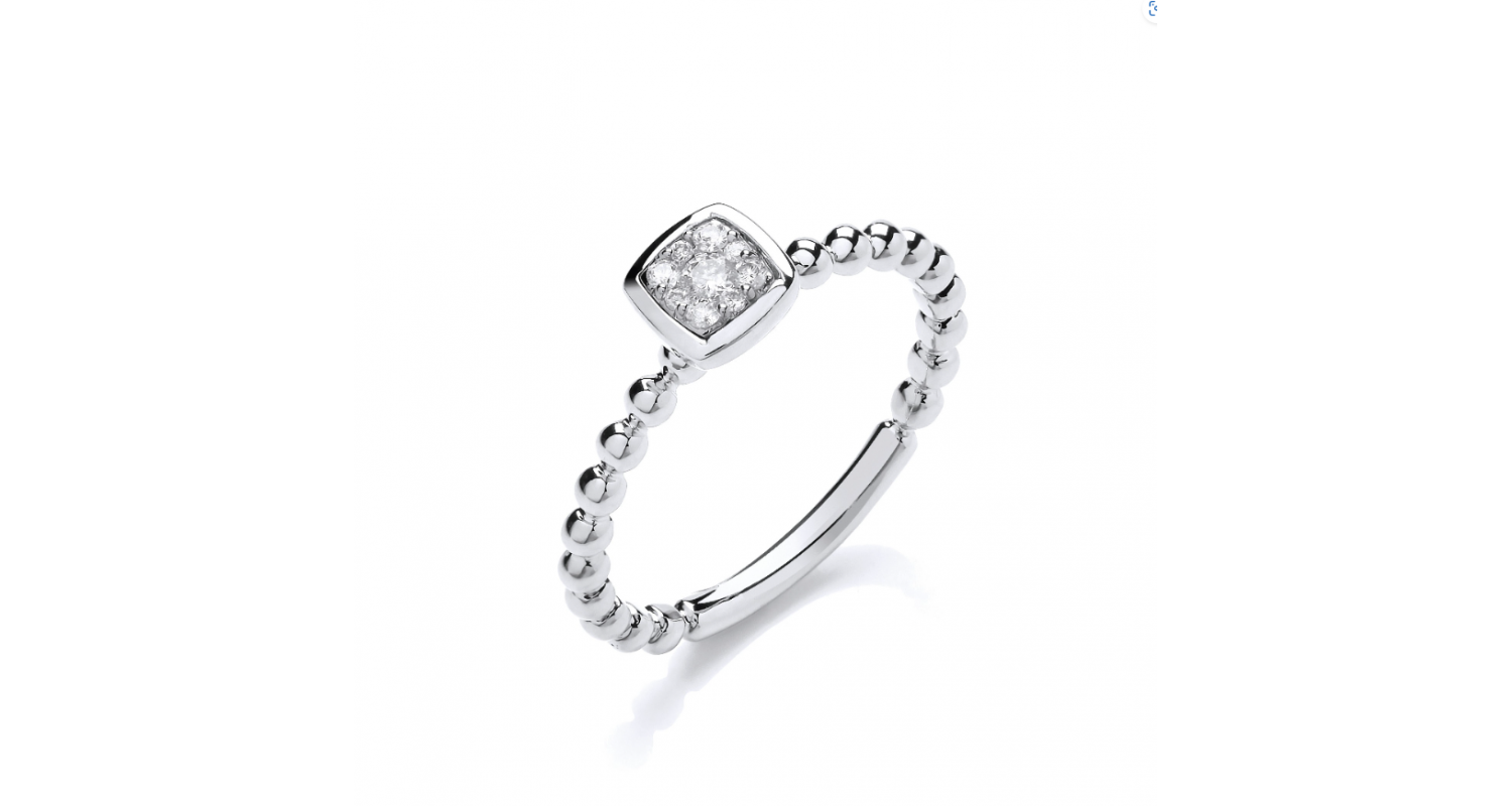 9ct White Gold Diamond Beaded Ring