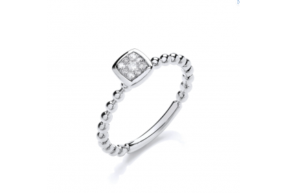 9ct White Gold Diamond Beaded Ring