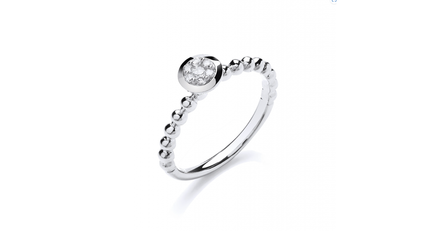 9ct White Gold Diamond Beaded Ring