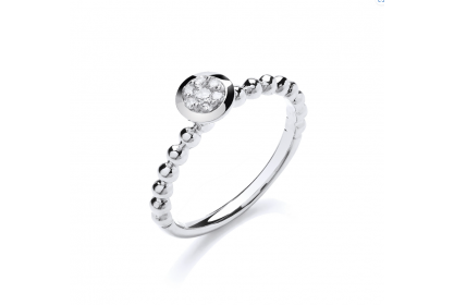 9ct White Gold Diamond Beaded Ring