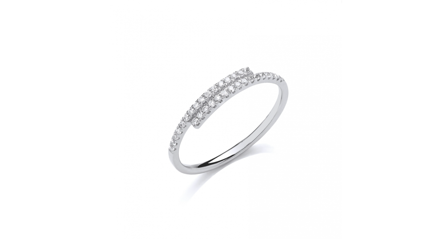 9ct White Gold Diamond Crossover Ring