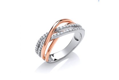 9ct White & Rose Gold Diamond Dress Ring