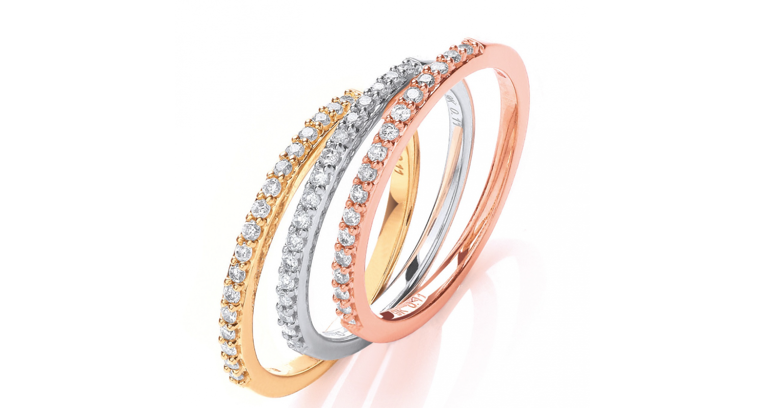 9ct Yellow Rose & White Gold Diamond Half Eternity Ring