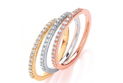 9ct Yellow Rose & White Gold Diamond Half Eternity Ring