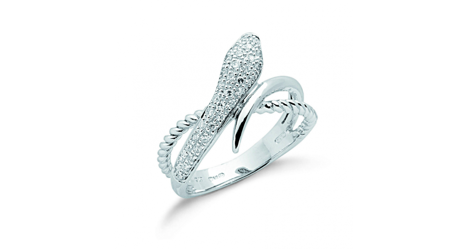 9ct White Gold 0.15ct Diamond Snake Ring