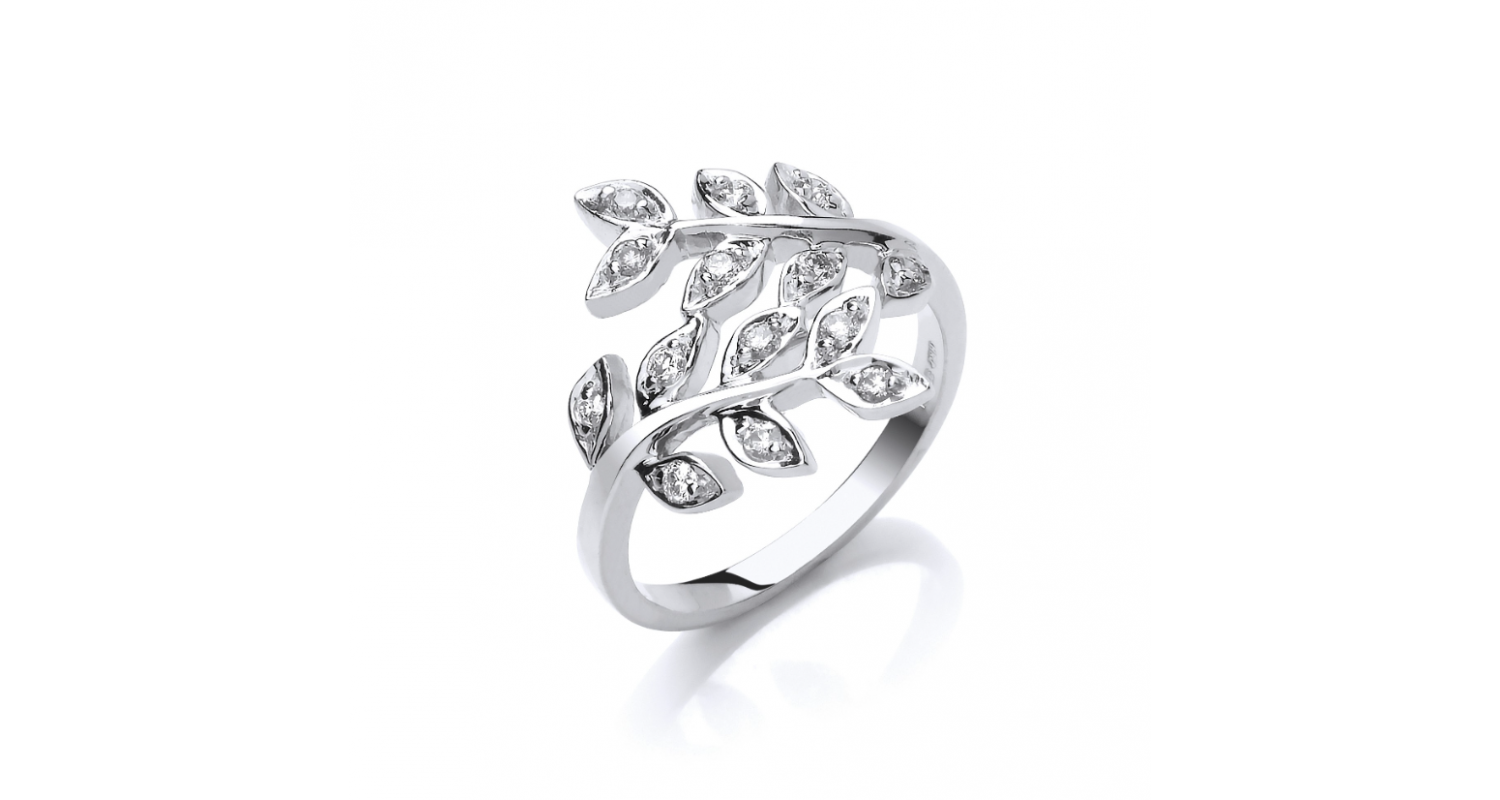 9ct White Gold 0.25ct Diamond Leaf Ring