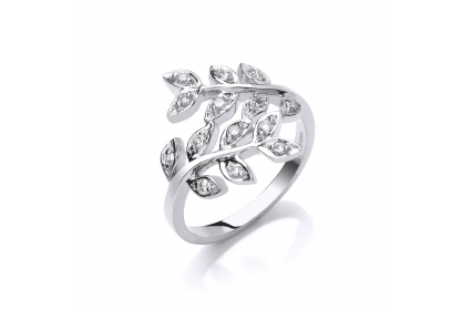 9ct White Gold 0.25ct Diamond Leaf Ring