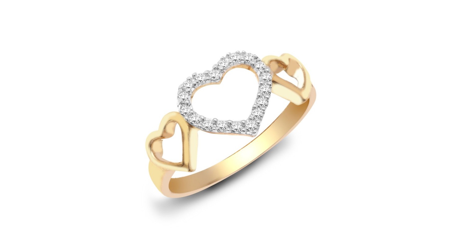 9ct Yellow Gold Diamond Heart Ring