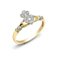 9ct Yellow Gold Diamond Claddagh Ring