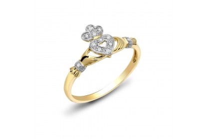 9ct Yellow Gold Diamond Claddagh Ring