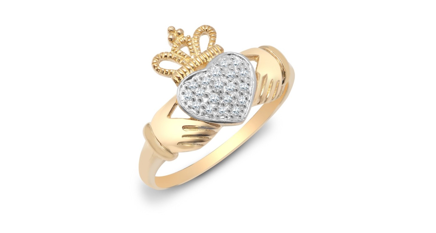 9ct Yellow Gold Diamond Claddagh Ring