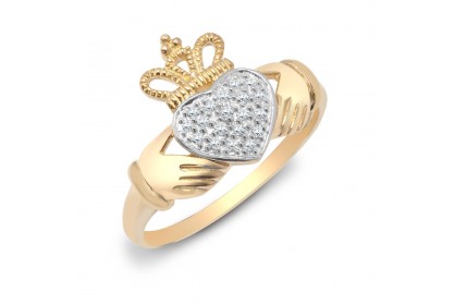 9ct Yellow Gold Diamond Claddagh Ring