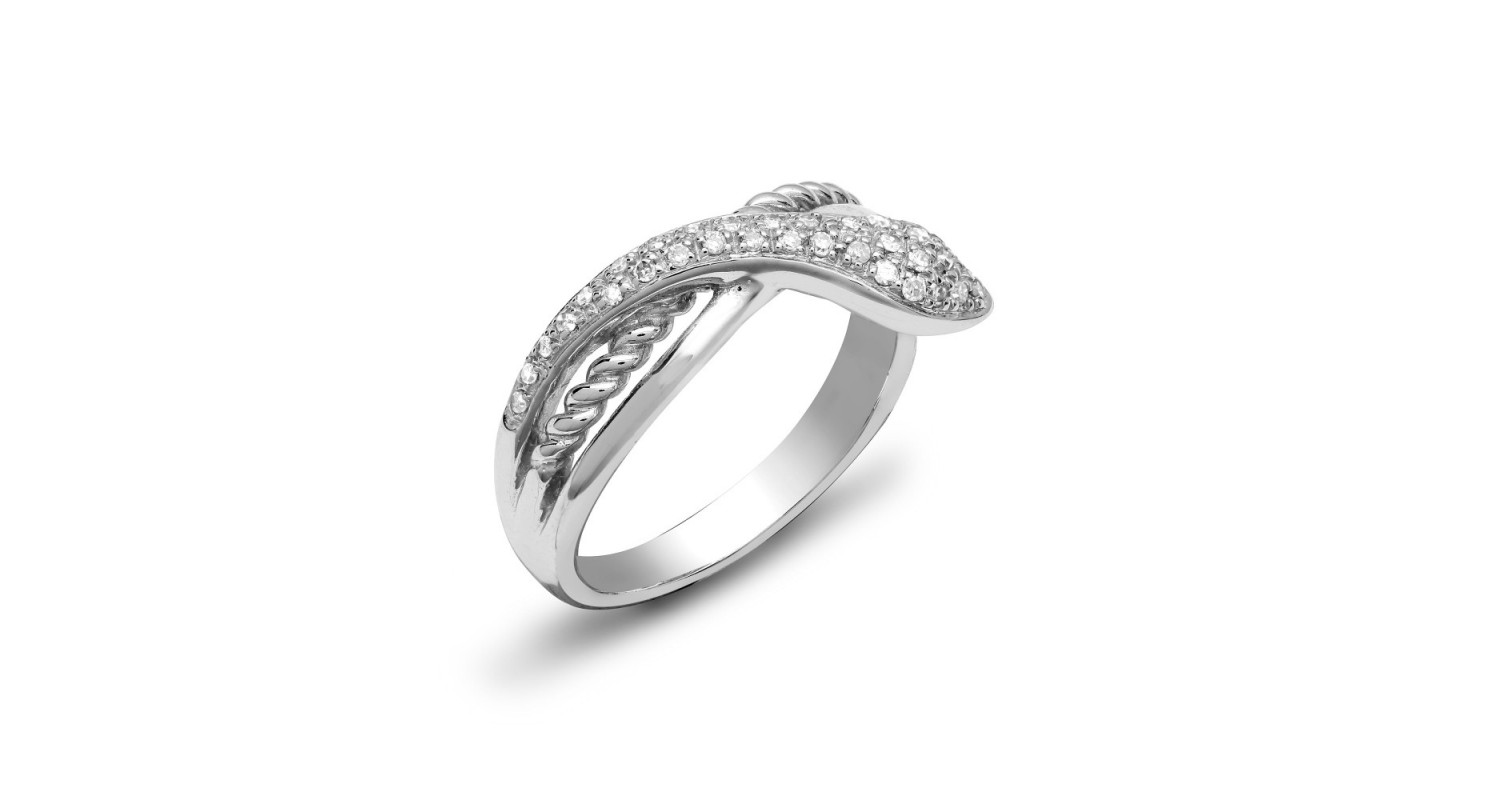 9ct White Gold Diamond Snake Ring