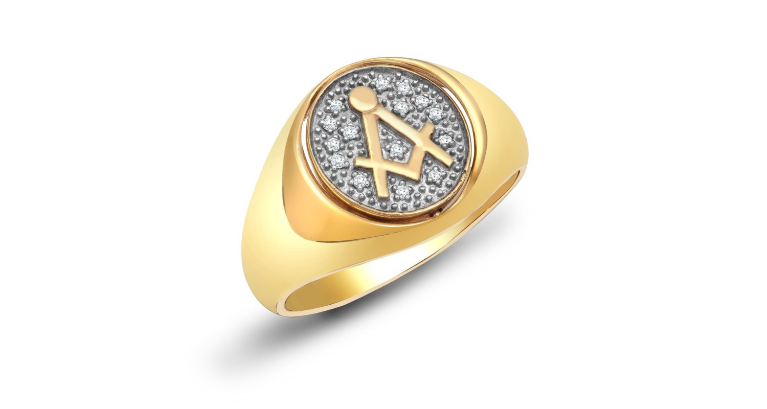 9ct Yellow Gold Diamond Masonic Ring