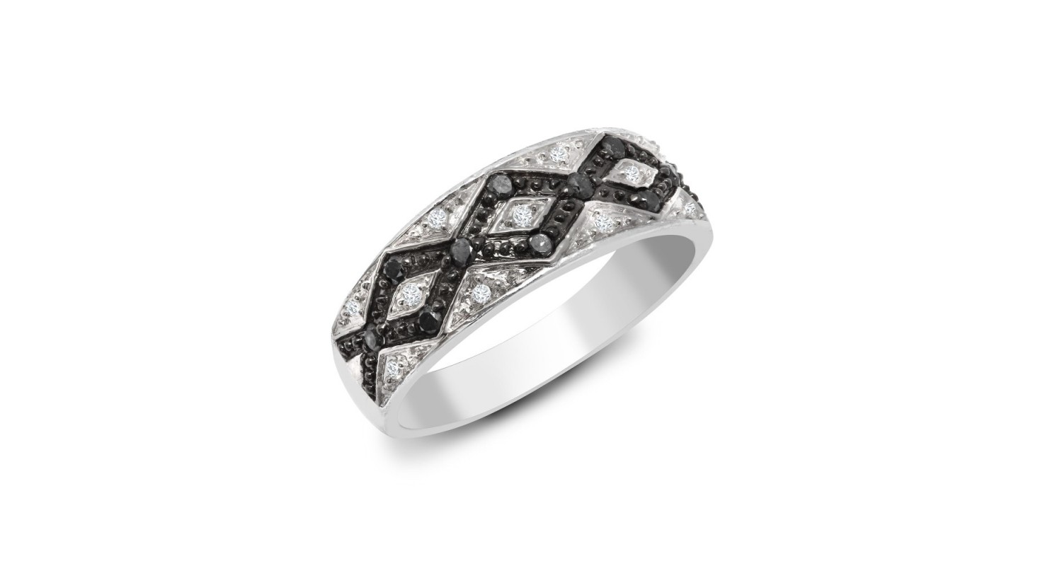 9ct White Gold Black Diamond Ring