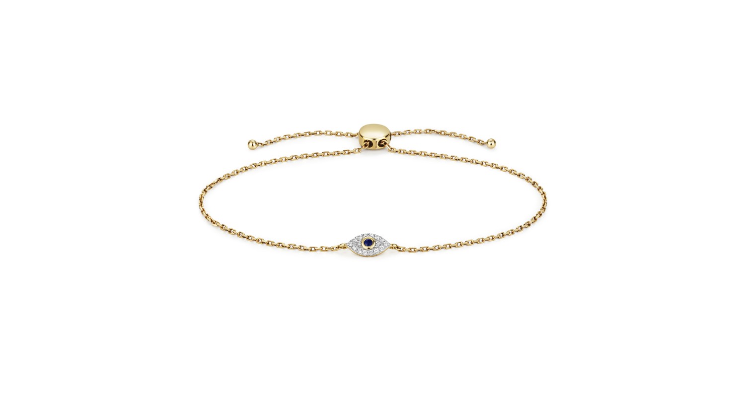 9ct Yellow Gold Diamond Evil Eye Bracelet