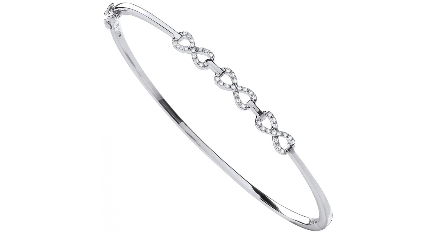 9ct White Gold Infinity Diamond Bangle