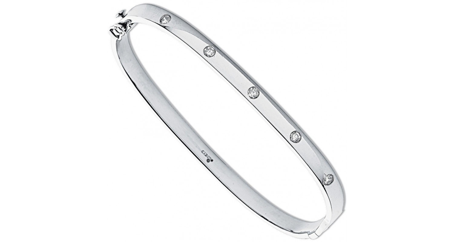 9ct White Gold 0.20ct 5 Stone Diamond Bangle