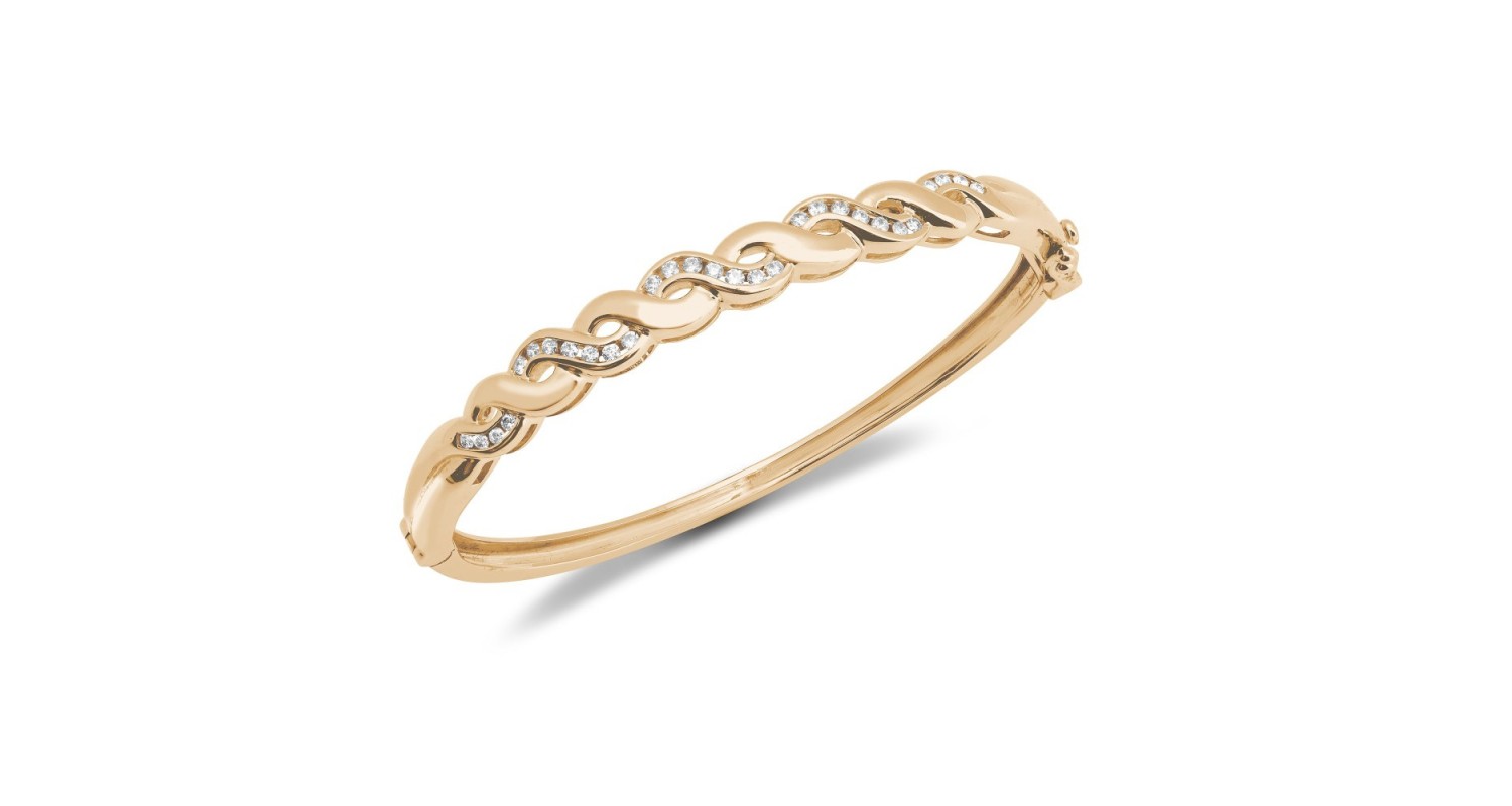 9ct Yellow Gold Diamond Channel Set Bangle