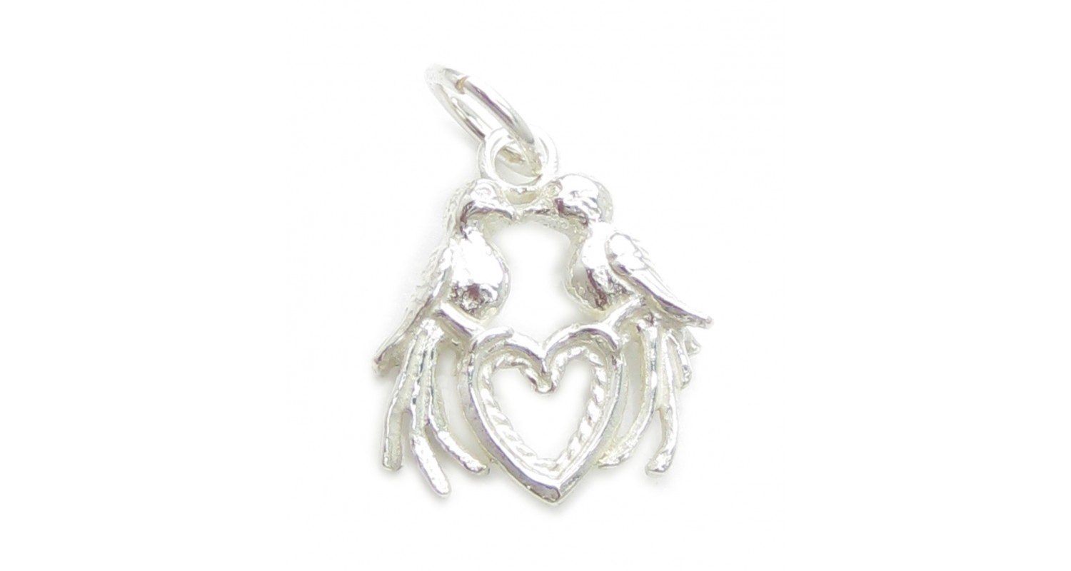 Sterling Silver Love Birds on Heart Charm