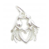 Sterling Silver Love Birds on Heart Charm