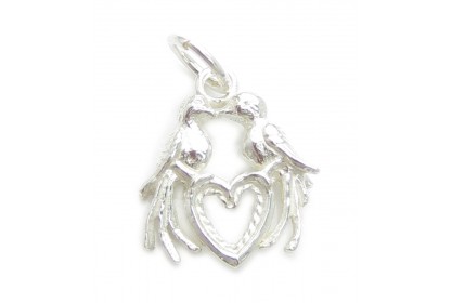 Sterling Silver Love Birds on Heart Charm