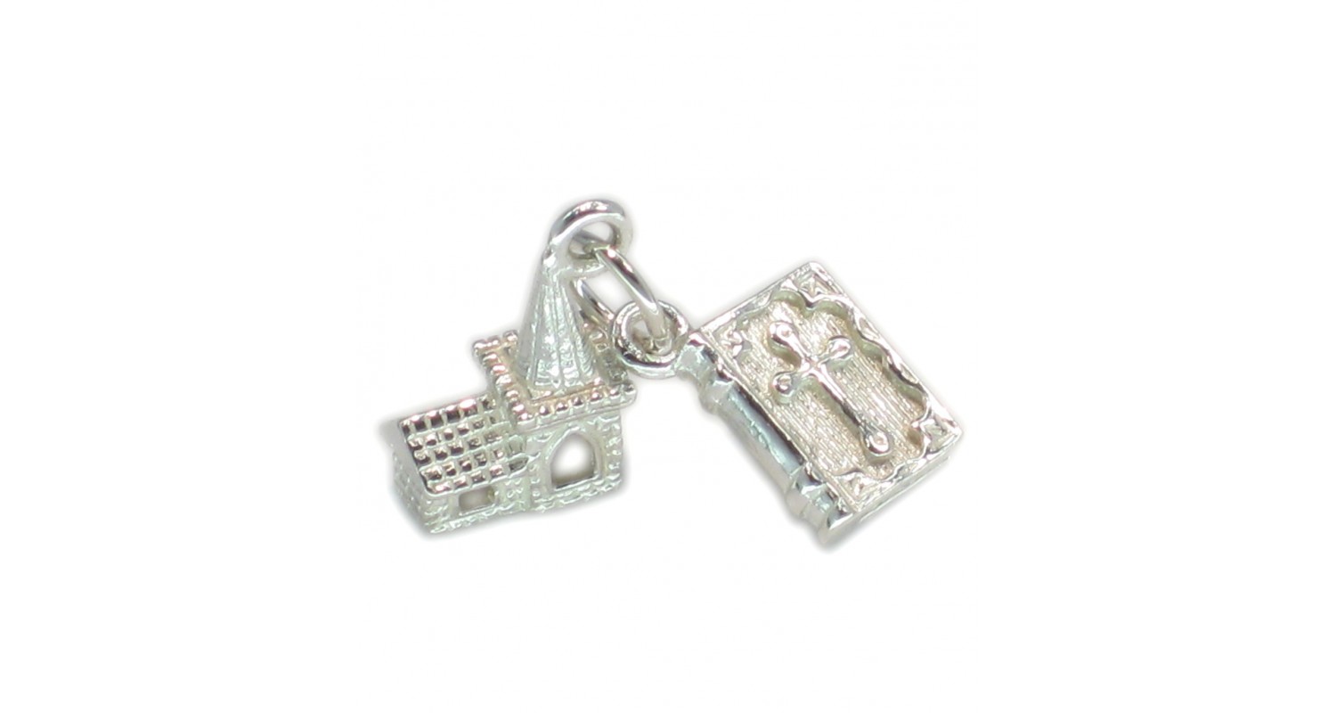 Sterling Silver Church & Bible Charm