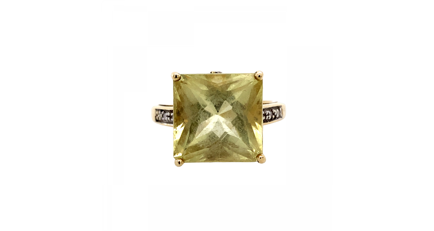 9ct Yellow Gold Lemon Quartz & Diamond Ring